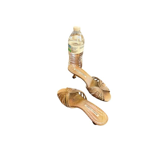 Manolo Blahnik Snakeprint  Bronze Kitten Heel Mules Size 5 - Picture 4 of 6